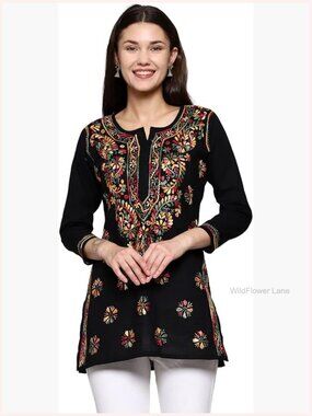 Hand Embroidered Indian Cotton Tunic Short Kurti for Women